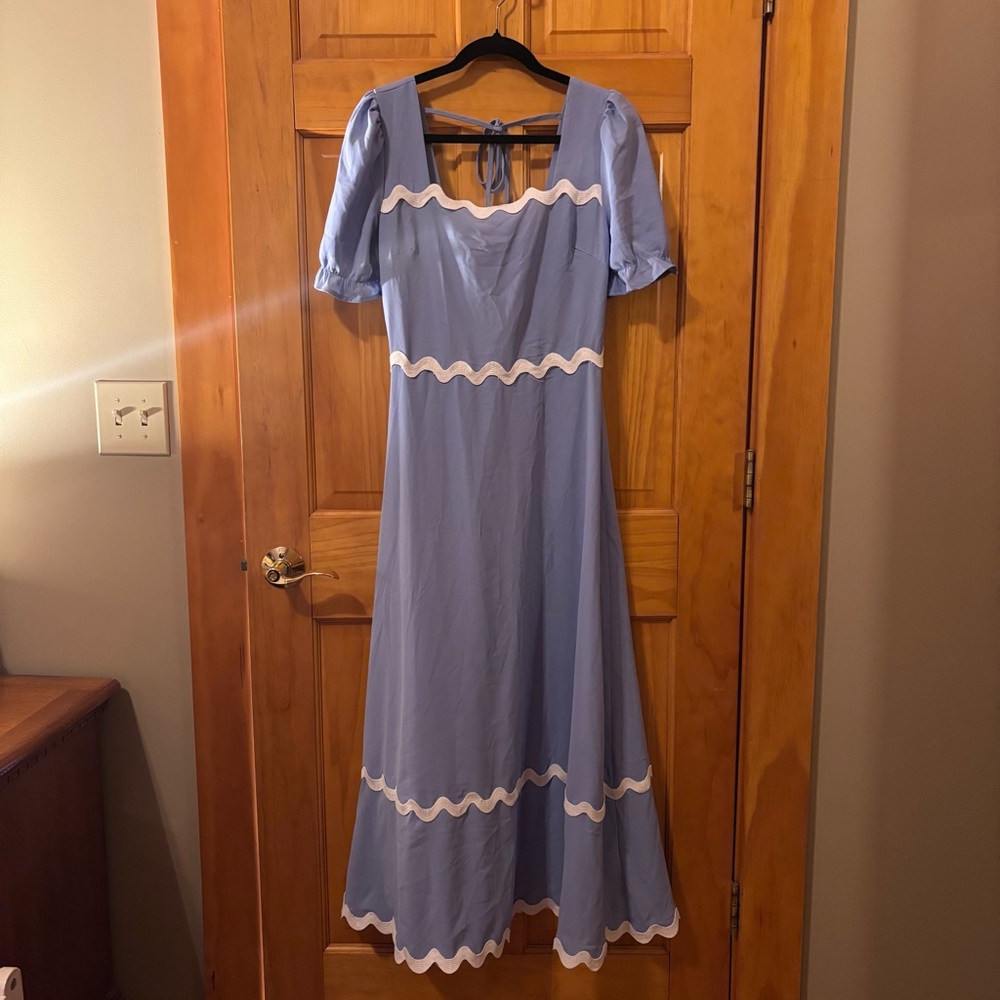 Blue and White Women's Dress Cottage Core Style